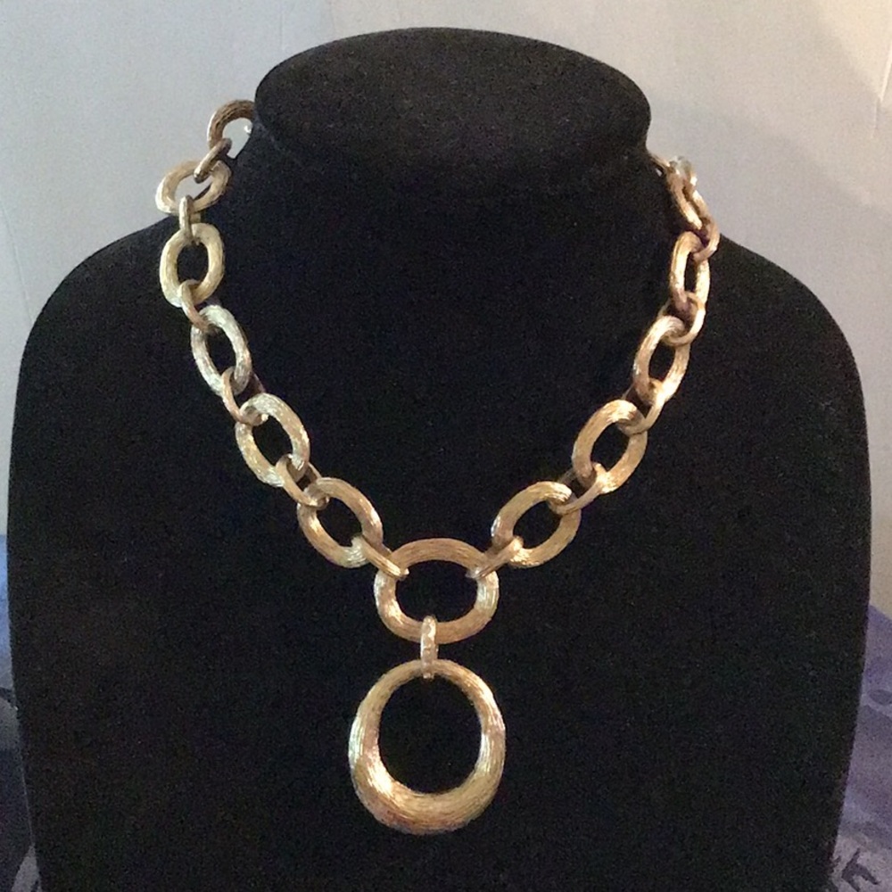 Gorgeous Statement Bold and Modern Necklace, Brush Gold Tone, with Toggle Clasp.